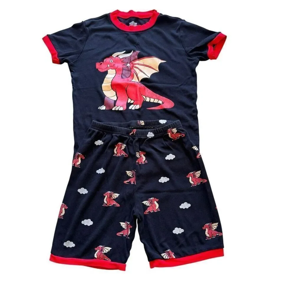 Pajama Short Sleeves Kids Soft Cotton Dragons & Monster Truck SZ S (6-7) # 2474